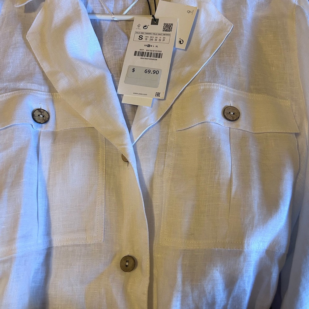 Zara White Linen Blazer Jacket - Picture 2 of 3